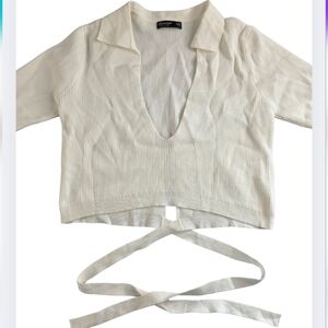 SHEIN 0X White Ribbed Crop Top with Tie Detail 1902-n